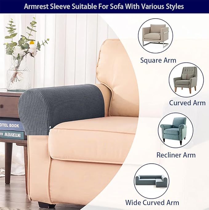 Chaexii Premium Polyester Sofa Arm Cover, Scratch Resistant Protector Covers, Washable, Elastic Armrest Covers for Square/Curved/Sloping Couch Armrests, 2Pcs (Lght Brown)
