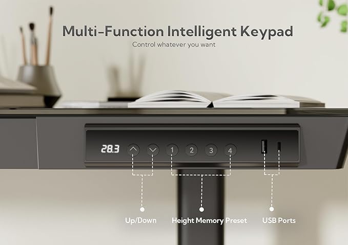 Claiks Glass Standing Desk with Drawers, 55 Inch Adjustable Stand Up Desk, Quick Install Home Office Computer Desk with USB Ports, Black