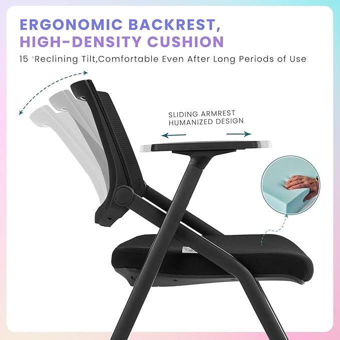 BROBRIYO Conference Room Chairs with Wheels and Paddle, Ergonomic Mesh Back and Arms for Meeting, Conference, Reception, Training Room & Home Office Desk Folding Chairs 8 Pack