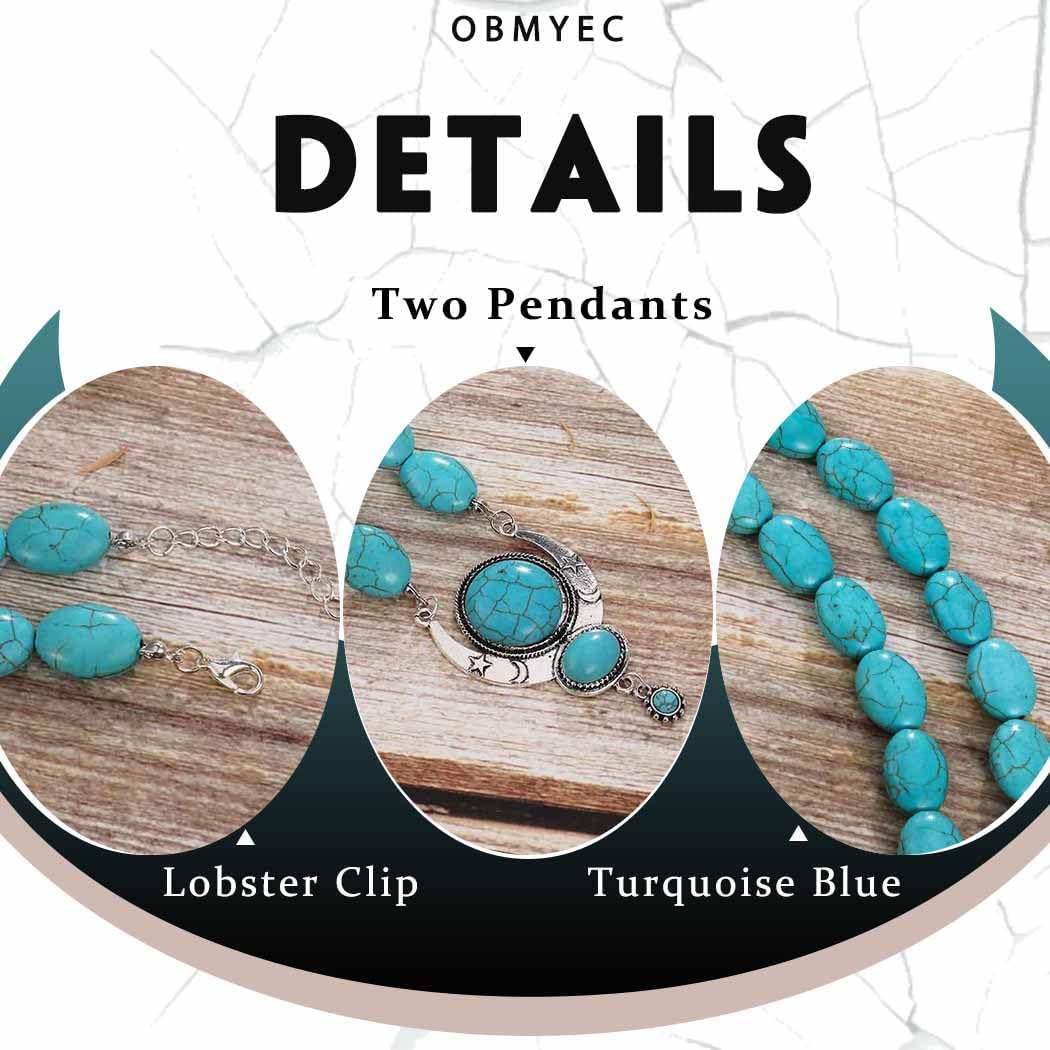 Y2K Necklace Puffy Turquoise Beaded Necklaces Pendant Boho Necklace Leather Choker Wrap Necklaces Jewelry for Women