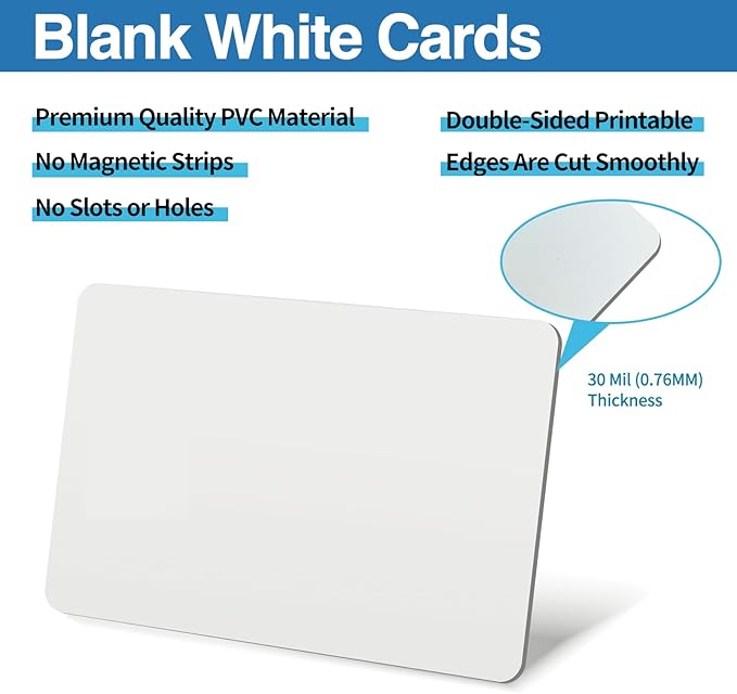 250 Pack - Premium Blank PVC Cards for ID Badge Printers - Premium Quality White CR80 30 Mil (CR8030) by KLMNDUO - Compatible with Most Photo ID Badge Printers(White)