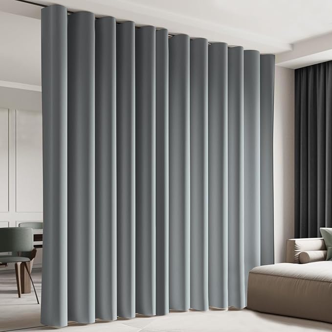 Cbsroro Room Divider Blackout Curtain Track Curtains Wall Dividers Panels Screen for Living Rooms Bedroom Office Privacy Partition Separation, W180 × L120 Inch,1 Panel, Light Grey