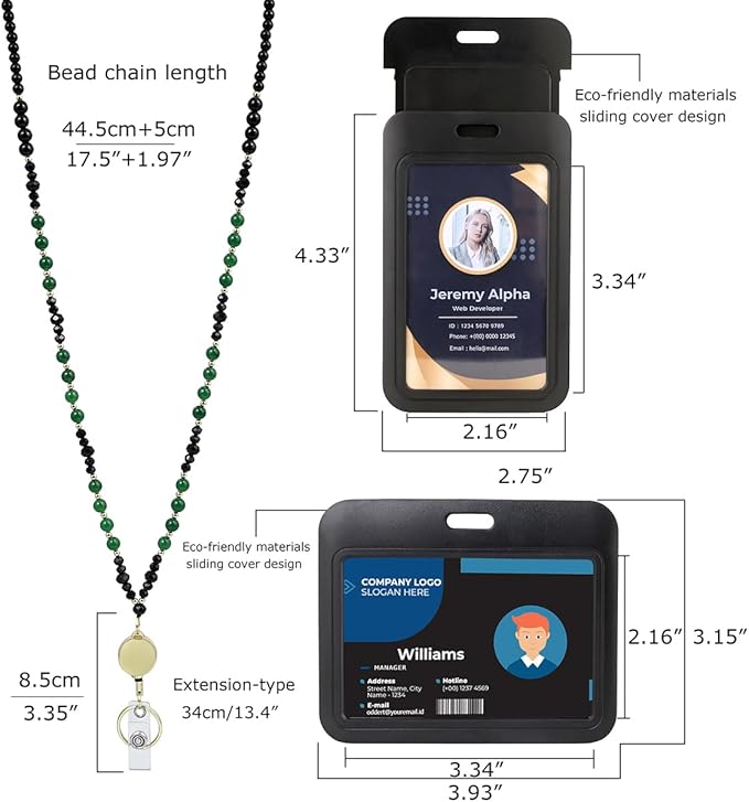 AIDSOTOU Lanyards for ID Badges and Keys,Natural Stone Beaded Teacher Lanyard for Women,Retractable Lanyard with ID Holder Cute Lanyards for Teachers (White)