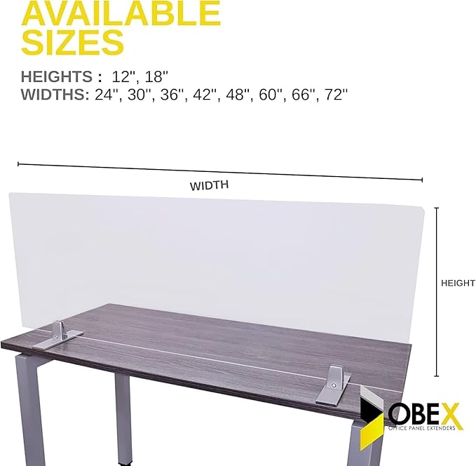 OBEX Acrylic Free Standing Screen, Divider for Desk Privacy Home & Office Partitions for Table Top Workstation, Portable Cubicle Panel for Work, 18" x 30", Clear