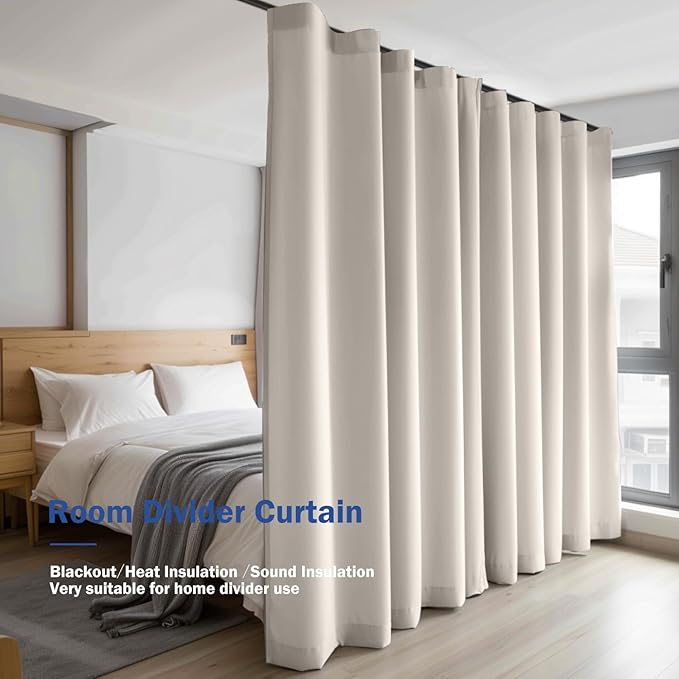 Cbsroro Room Divider Blackout Curtain Track Curtains Wall Dividers Panels Screen for Living Rooms Bedroom Office Privacy Partition Separation, W180 × L96 Inch,1 Panel, Beige
