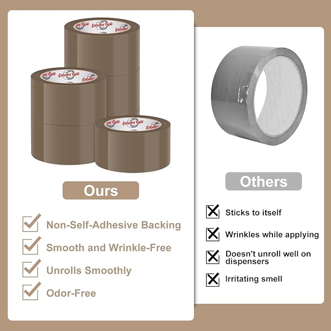 Ealyder Tape Brown Packing Tape 2 inch x 60 Yards, 3 Rolls with Dispenser – Heavy Duty Parcel Sealing Tape for Shipping, Moving and Storage, Total 180 Yards
