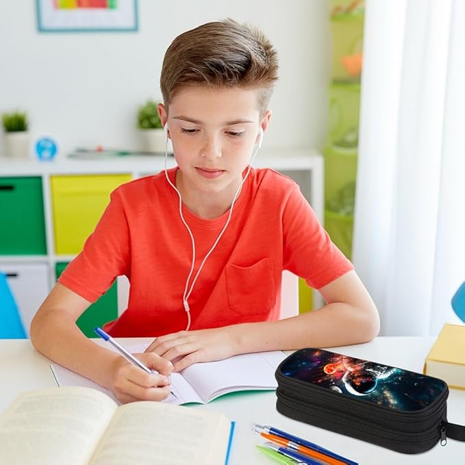 HiGaits Pencil Case for Boys,Multi-Slot Large Capacity Pencil Pouch with Soft Zipper, Durable Pen Box Astronaut