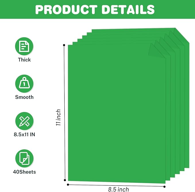 Cardstock 8.5 X 11, 40 Sheets,Christmas Green Card Stock, 75lb/ 180gsm,Dark Green Copy and Printer Paper For Art, Drawing, Invitations, DIY Cards, Craft, Construction, School & Office Supplies