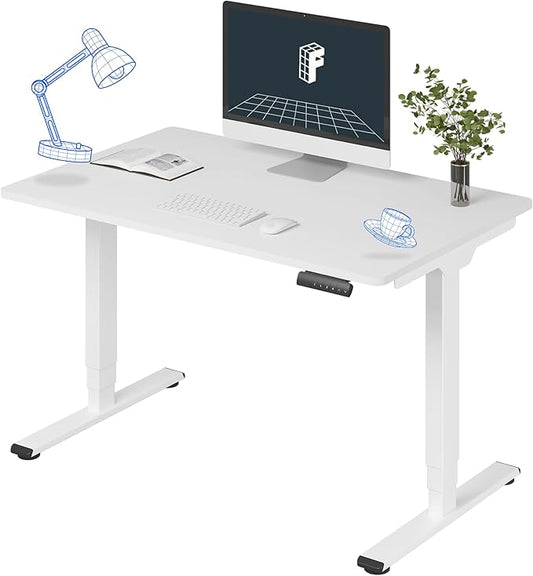FLEXISPOT E6 3-Stage Dual Motor Electric Standing Desk 48 x 30 Sit Stand Up Desk, Holds 220 lbs, Adjustable Height w/Memory Presets, One-Piece White Desktop & White Frame, Ships in 2 Boxes