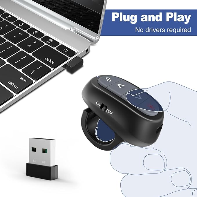 (2 Units) Presentation Clicker PowerPoint Wireless Presenter Remote: Laser Pointer Finger Ring Computer Project Power Point PPT Clicker for Laptop Office, Slideshow Google Slide Advancer Rechargeable