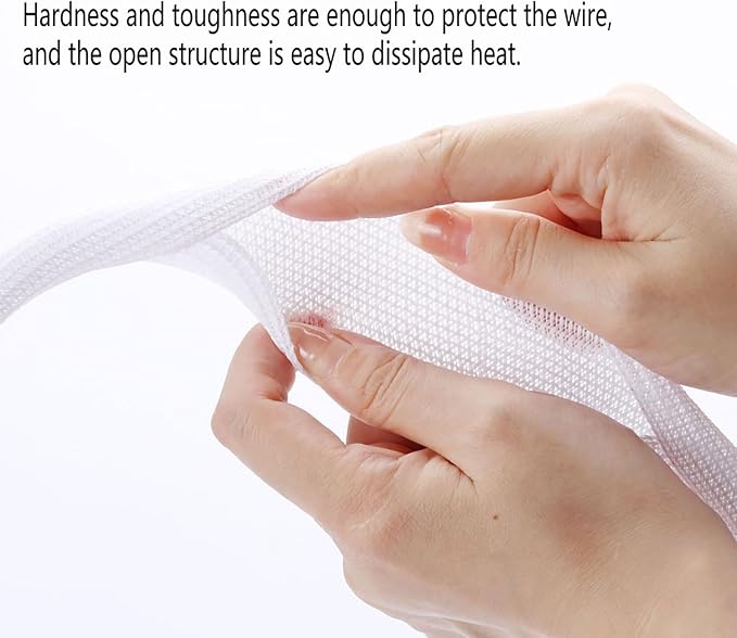 QCSIW 1/2" x25ft Braided Cable Sleeve – Split Self-Wrapping Wire Loom Tubing for USB, Power, Audio/Video Cords – Chew-Resistant Cord Protector, White Expandable Sleeving