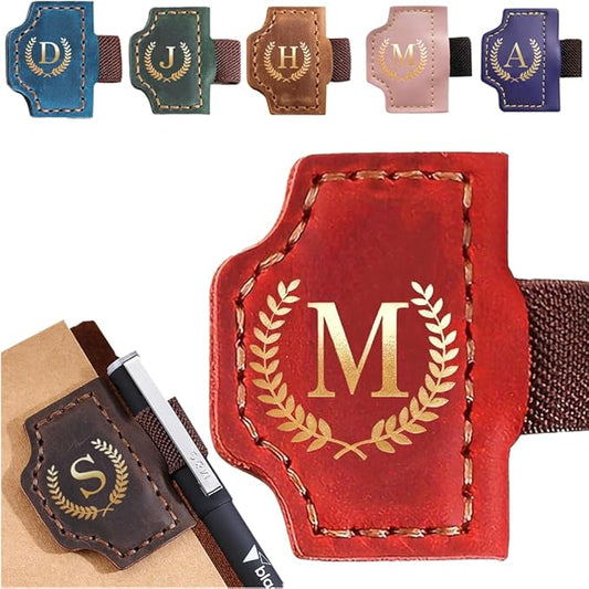 Personalized Mark Bookmark with Pen Holder, Leather Magnetic Book Marker 26 Letters,Custom Initials Page Marks, Gifts for Book Lovers Readers Men Women (Red, M)