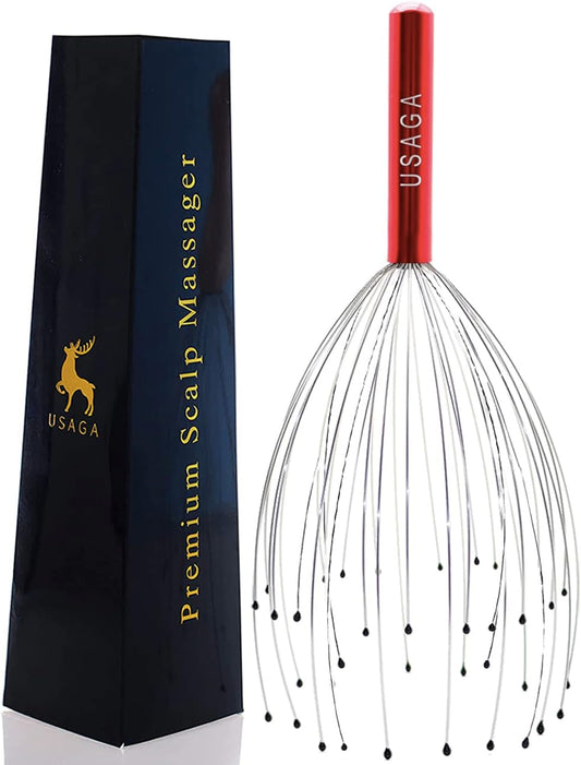 USAGA 36 Fingers Head Massager Scalp Massager Head Scratcher for Scalp Body Relaxing (Red)