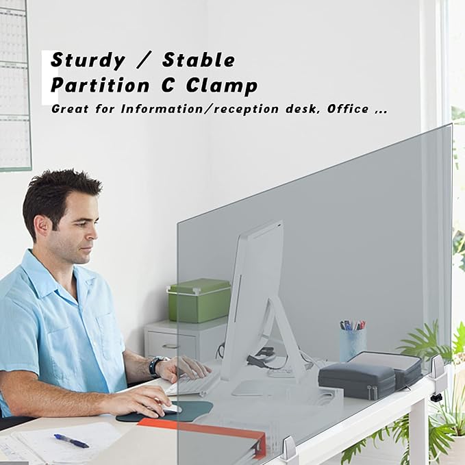 Sneeze Guard Support Clamp Partition Aluminum Adjustable Partition Support Acrylic Desk Divider Shield Privacy Panel Clamp For Clear Shield