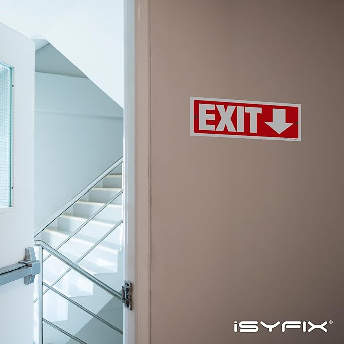 iSYFIX Exit Signs - 2 Pack 12x4 Inch Directional Down Arrow Signs, 40 mil Polystyrene Plastic, UV Laminated, Scratch & Fade Resistant, Waterproof - Ideal for Office, Theater, School, Business