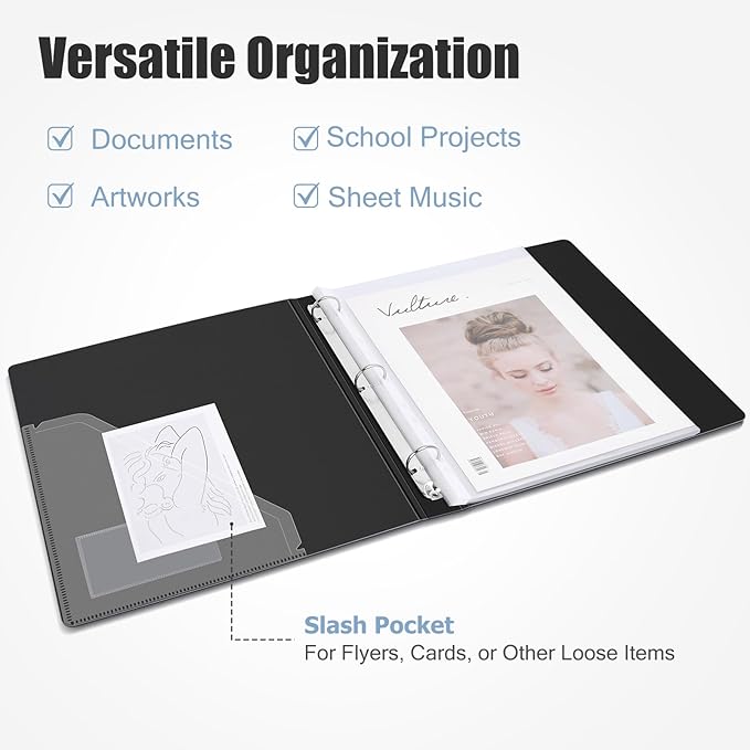 Uquelic 50-Pocket Binder with Plastic Sleeves for Letter/A4 Size(11" x 8.5"), Document Binder Organizer for Papers, Certificates and Artwork, Colorful PP Divider Pages for Presentation