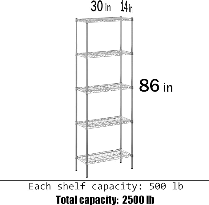 Regal Altair 14" Deep x 30" Wide x 86" Height Wire Shelving Kit | 5-Tier | NSF Commercial Storage Rack Unit