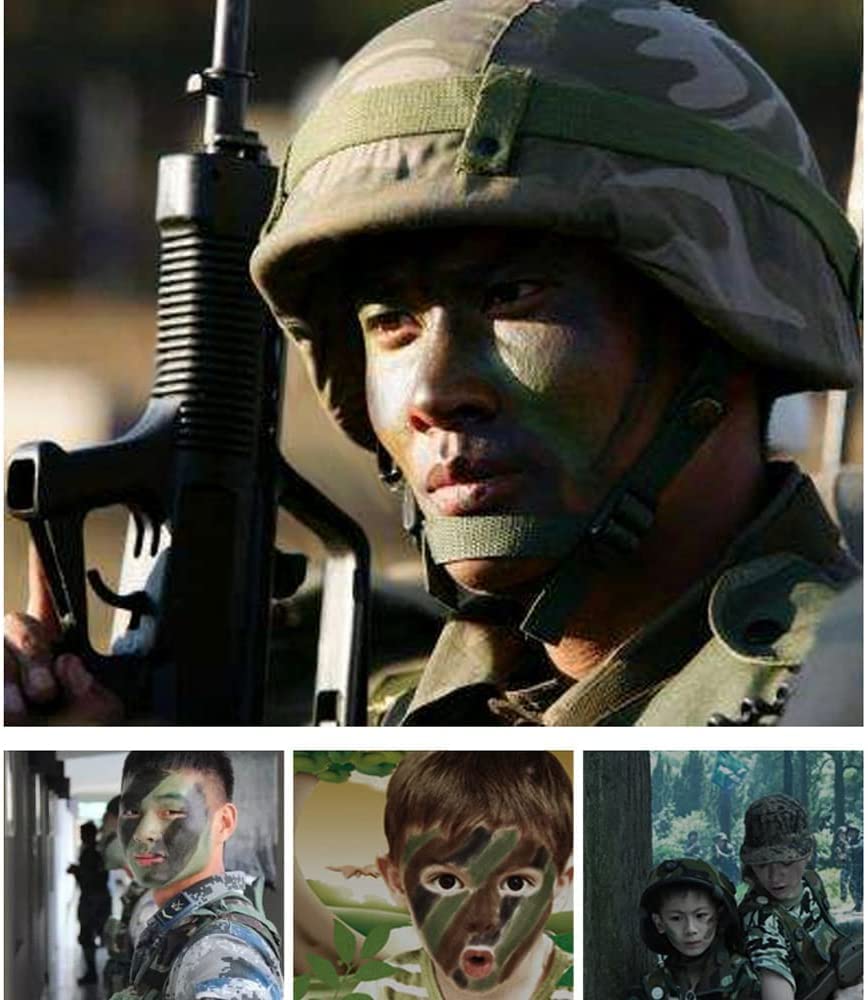 Go Ho 3 Colors Camo Face Paint Sticks,Waterproof Cream-blendable Sticks,Hunting Face Body Paint Professional Foundation SFX Makeup,Safe Face&Lip Smacking for Halloween(Green+Black+Brown)