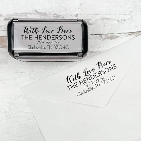 Self Inking Modern Address Stamps | Custom Return Address Stamper (with Love from, Large)