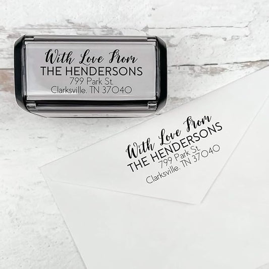 Self Inking Modern Address Stamps | Custom Return Address Stamper (with Love from, Xtra Large)