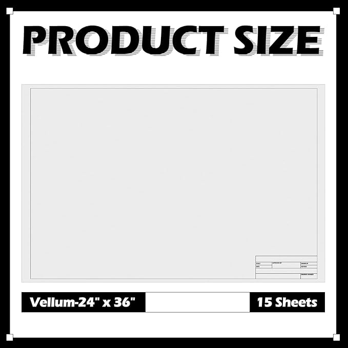 Tatuo 15 Sheets Architectural Vellum Paper 24 x 36 Inch Drafting Vellum Tracing Sheets White Semi Translucent Drafting Paper Rag with Border and Title Block for Drawing Sketching Architecture Building