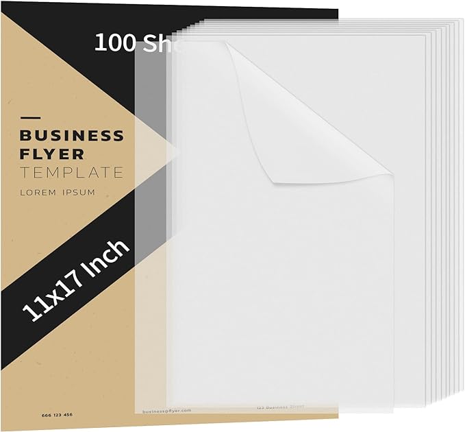 100 PCS 11x17 Inch Translucent Vellum Paper 60 GSM Drafting Vellum Tracing Paper Sheets White Translucent Invitation Paper for Drawing Sketching Wedding Architecture Building Ink (Can't Print)