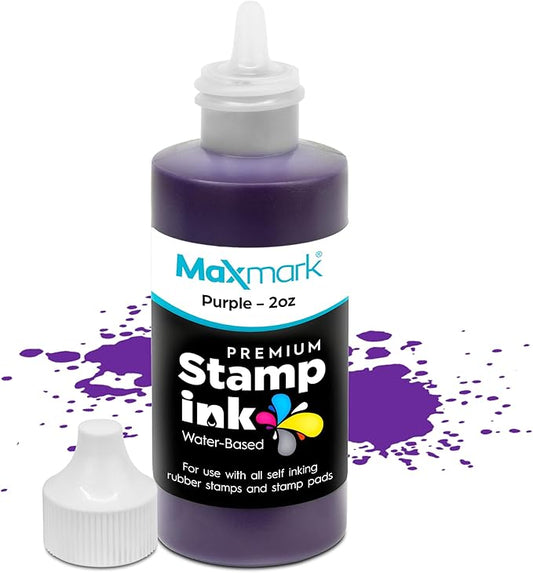 MaxMark Premium Refill Ink with Control Tip Bottle for Self-Inking Stamps, Purple Color - 2 oz.