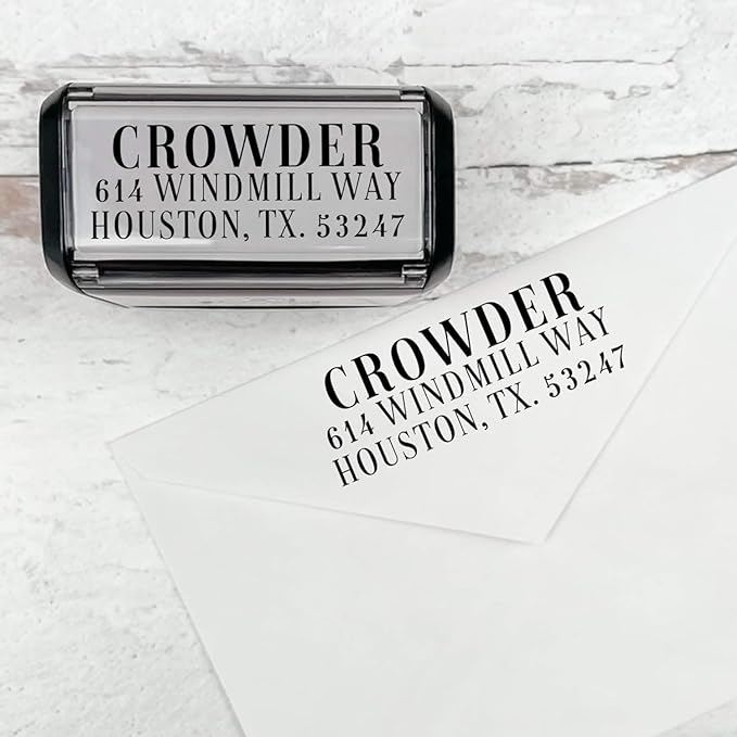 Self Inking Modern Address Stamps | Custom Return Address Stamper (Magazine Serif, Medium)