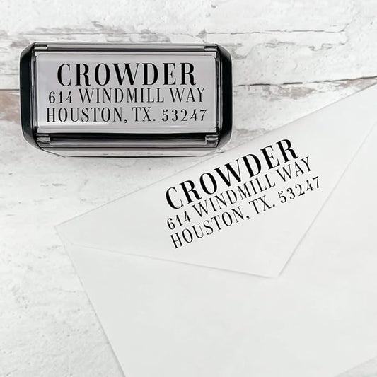 Self Inking Modern Address Stamps | Custom Return Address Stamper (Magazine Serif, Xtra Large)