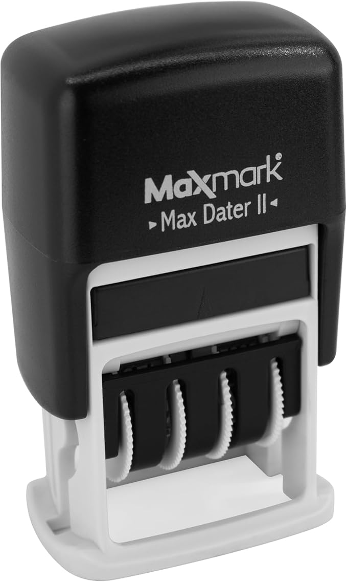 MaxMark Self-Inking Rubber Date Office Stamp with Posted Phrase Blue Ink & Date RED Ink (Max Dater II), 12-Year Band