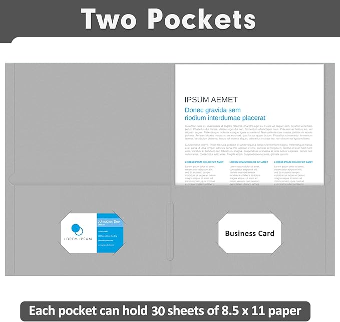 Two Pocket Folders, PANDRI 30 Pack 2 Pocket Folders, Letter Size Paper File Folder for School Office Home Business, Gray