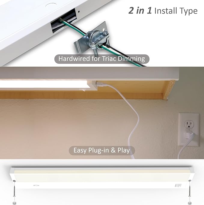 Leetdud LED Under Cabinet Lighting Hardwired or Plug in, 40 Inch 20W, Dimmable 5 Color 2700K/3000K/3500K/4000K/5000K, Linkable Eyes Care Design Counter Lights for Kitchen, Sink, ETL Listed, White