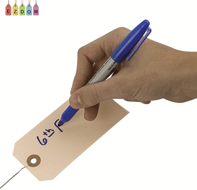 Label Tags with Wire Attached - 4 3/4" x 2 3/8" Box of 100 Blank Manila Tags with Reinforced Hole and Metal Wire Ties, Labels with Wire