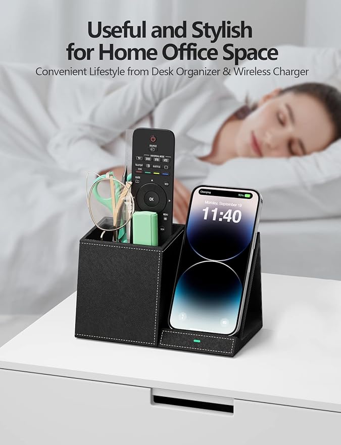ExtreLife 2-in-1 Pen Holder with Wireless Charger, Compatible with iPhone 16/15/14/13/12/11/8 Series, Pencil Holder for Desk Home Office, Men Gift Husband Wife Anniversary Dad Birthday Idea Gadget