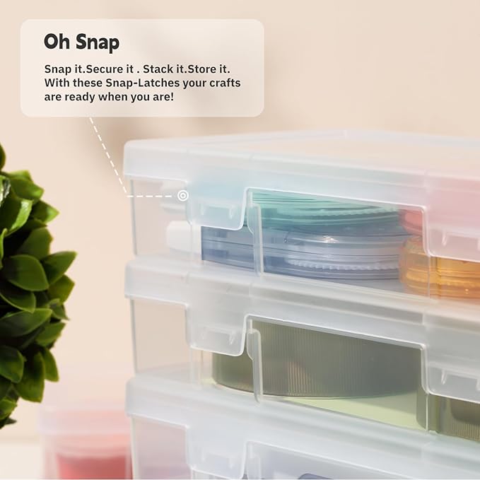 novelinks Stackable Plastic Clear Storage Box Containers with Latching Lid - Art Craft Supply Organizer Storage Containers for Pencil Box, Crayon, Beads, Jewelry (9 Pack Medium -Clear)