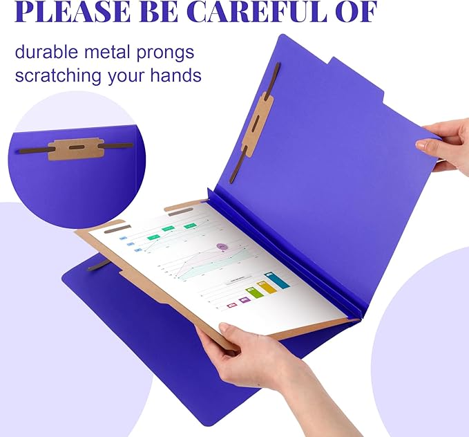 Skyygemm 60 Pcs Classification Folders Letter Size, 1 Divider Pressboard File Folder with Fasteners, Expanding File Organizer Bulk for School Teachers, Office Employee, Coworker, Staff (Purple)