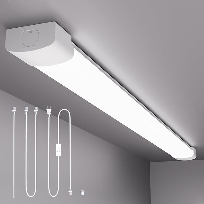 Modlicht Plug in Light Fixture, 4FT Linkable 5000K Plug-in Ceiling Lights for Shop Garage, LED Tube Light for Closet, Cabinet, Workbench, Kitchen, Office, Bathroom, Triproof, 36W