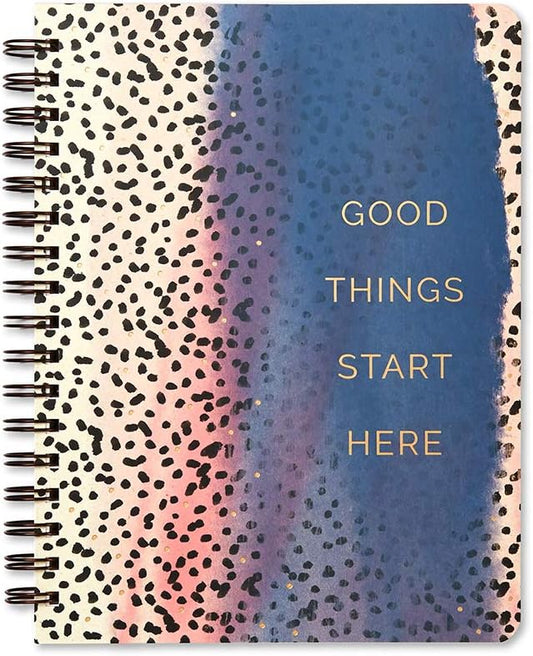 Compendium Spiral Notebook - Good Things Start Here — A Designer Spiral Notebook with 192 Lined Pages, College Ruled, 7.0”W x 9.25”H