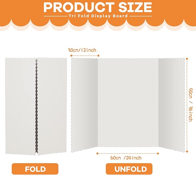 Henoyso 12 Pcs 36 x 48 Inch White Trifold Poster Board Large Tri Fold Presentation White Display Board Foldable Paperboard for Science Fair School Business Project Exhibition