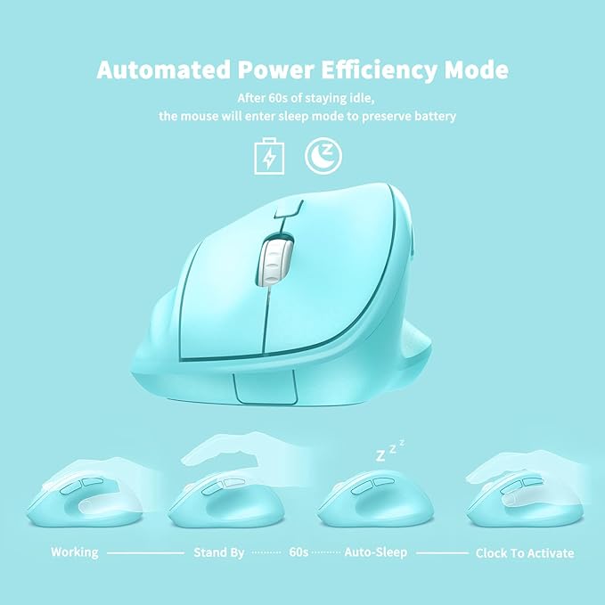 Ergonomic Wireless Mouse with USB Receiver for PC Computer, Laptop and Desktop, Ergo Mouse Vertical with Silent Clicks Long Battery Life, Up to 1600 DPI & 1 AA Battery Powered, Blue