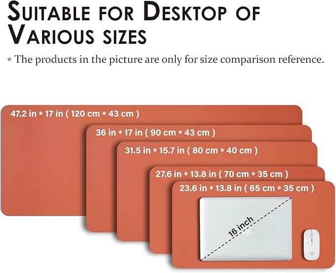 Leather Desk Mat - Non-Slip PU Pad for Office and Home - Organization Accessory - Ideal for Large Mouse Pad and Desk Mats (Orange, 36"x 17")