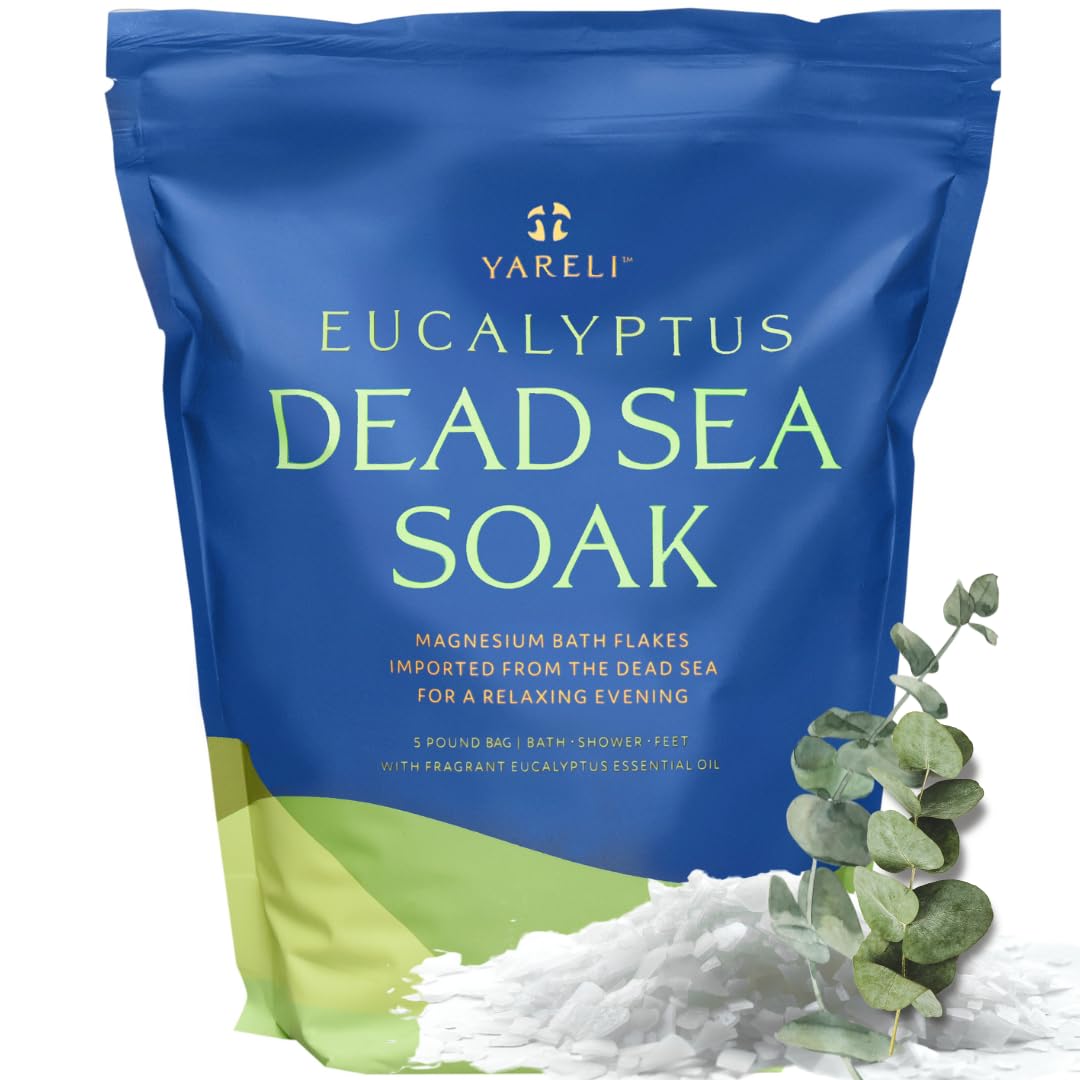 Magnesium Flakes, 5lb Eucalyptus, Dead Sea Bath and Foot Soak, Alternative to Epsom Salt with Over 250,000mg of Magnesium Chloride Per Bag