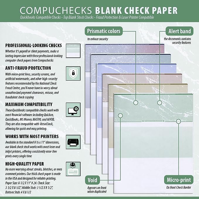 Compuchecks Check on Top Blank Check Paper - 100 Pack, Quick-Books & Laser Printer Compatible - Security Business Checks with Voucher - 8.5" x 11" Brown Diamond