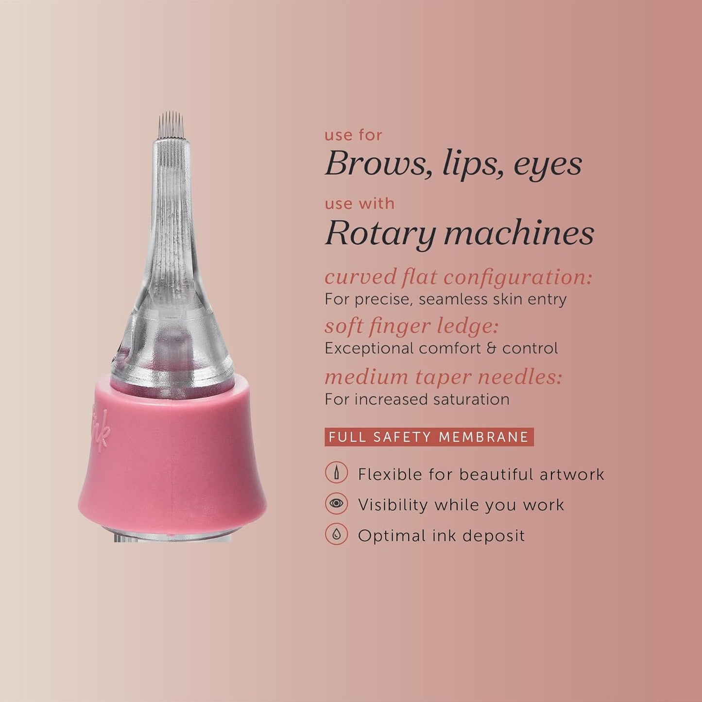 Tina Davies PIXL Cartridge, 8U Curved Flat Medium Taper Cartridge for Linework, Hairstrokes, Eyebrows, Lips, and Eyeliners .30mm 8U CF MT, Pack of 10