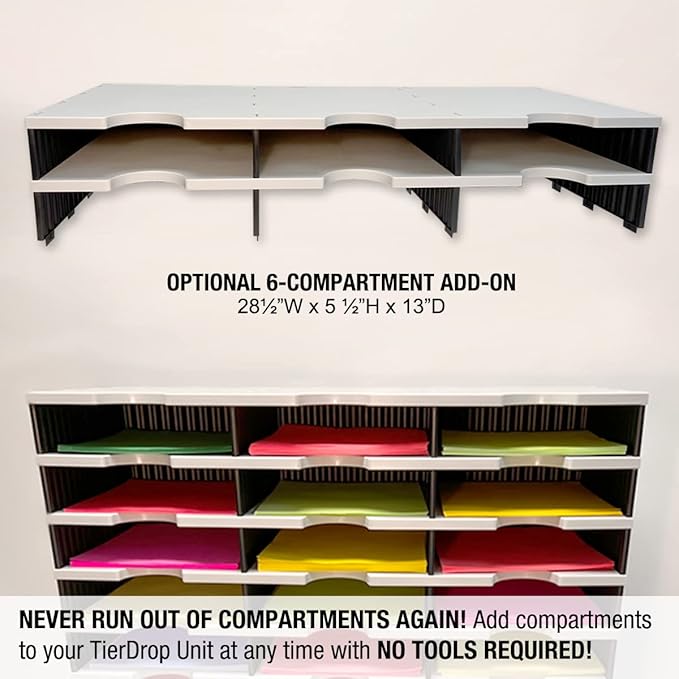 Desktop Organizer 12 Letter Tray Sorter Plus Riser Storage Base & 3 Supply Drawers - Ultimate Office TierDrop Desktop Organizer Stores All of Your Documents & Supplies in One Compact Modular System