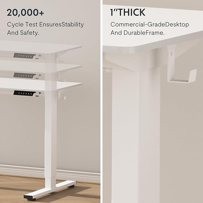 FLEXISPOT EN1 One-Piece Standing Desk with 1-Inch Thick Seamless Desktop, 48"x30" Electric Height Adjustable Desk for Home Office, Multi-Monitor Setups & Easy Assembly, White