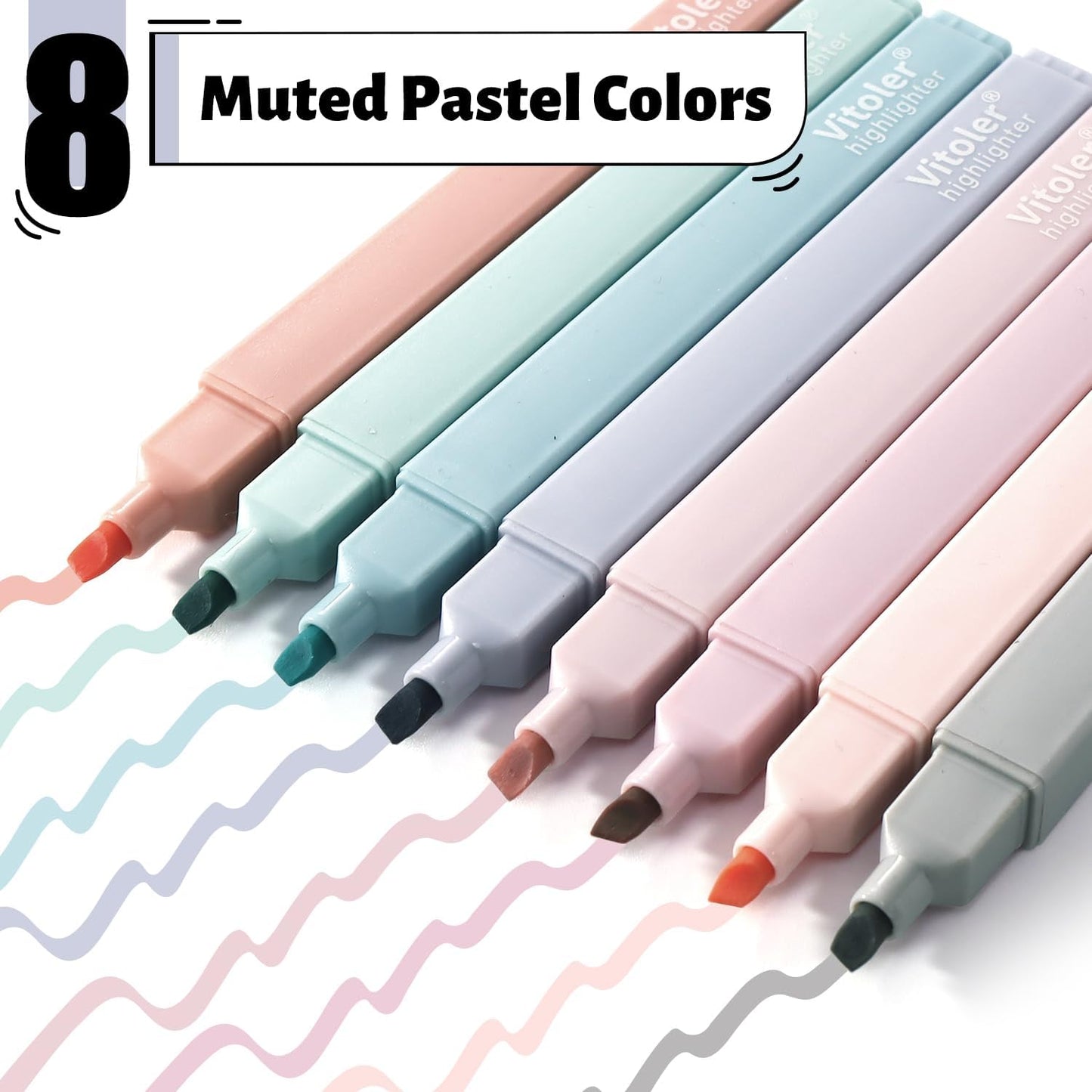 Vitoler Pastel Highlighters,8pcs Cute Highlighters with Chisel Tip,No Bleed Bible Highlighter,Multicolor High lighters for School Supplies