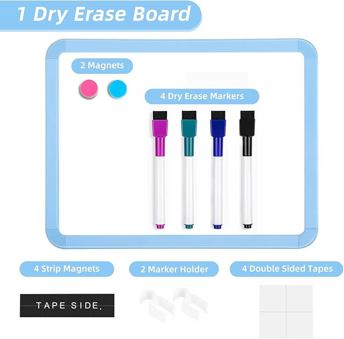 VUSIGN Small White Board Dry Erase, 8.5'' x 11'' Magnetic Dry Erase Board, Mini Whiteboard with Markers for Students, Fridge, Wall, Locker, Blue