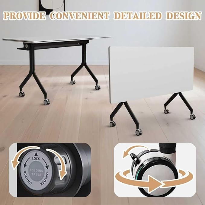 Goakwwuz Conference Room Table, Folding Conference Tables,Thicken Grey Tabletop,Flip Top Wooden Seminar Meeting Room Table for Conference Room Offices (10, Black Drawer, 55.1”)