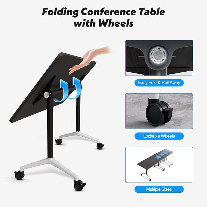 Goakwwuz Conference Room Table, Folding Conference Tables,Thicken Grey Tabletop,Flip Top Wooden Seminar Meeting Room Table for Conference Room Offices (4, Grey, 61.0“)